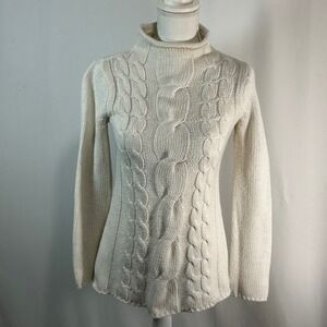 Gina Tricot Cream‎ Cable Knit Turtleneck Sweater Women's XS Cozy Winter Warm